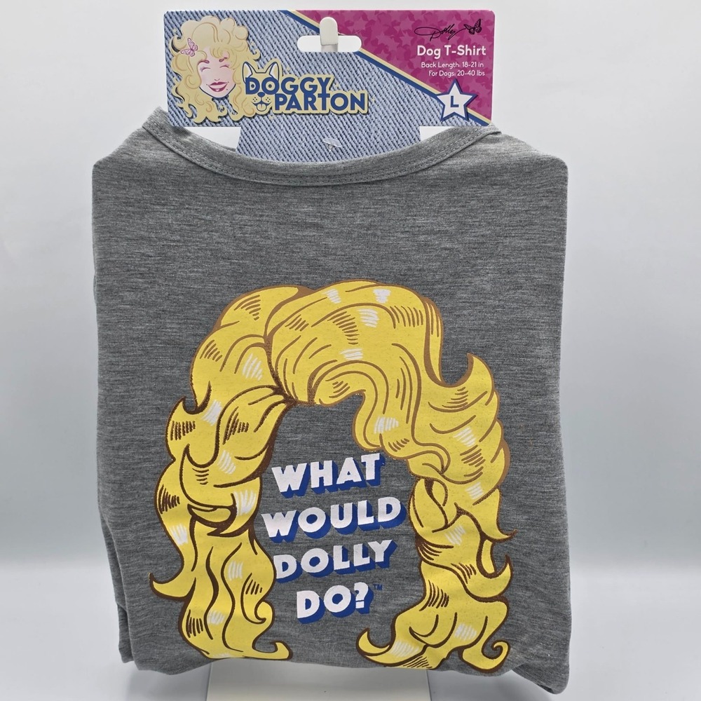 Doggy Parton What Would Dolly Do? Gray Graphic T-Shirt Pet Apparel LARGE